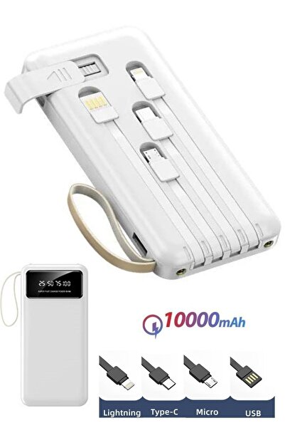 Teknopad 10000 Mah Slim Powerbank Dijital Göstergeli Dahili Şarj Kablolu Güç ...