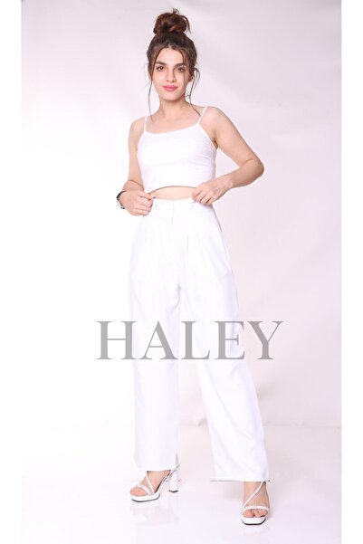 HALEY Γυναικείο παντελόνι Palazzo με πλισέ ύφασμα και ψηλή μέση