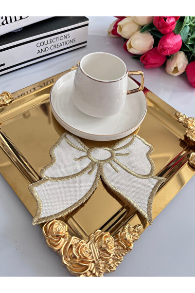 AYNAKIŞÇEYİZ 2’li Kahve Yanı Sunum Peçetesi Gold Renk Fiyonk Model
