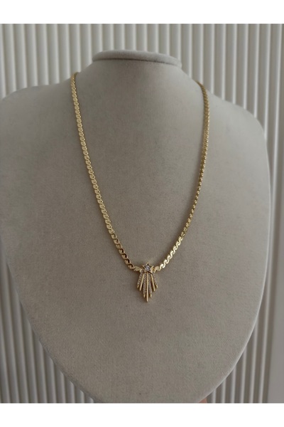 Elmira Jewelry 14K Gold şık Ucu Taşlı Uzun Kolye