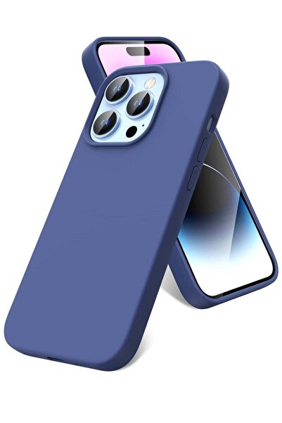 Shopi Full Rubber Protection Navy Blue Liquid Silicone Case for iPhone 14 Pro...