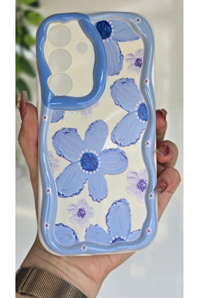 Magic Ring Samsung Galaxy S25 FE Kılıf Pastel Mavi Papatya Desenli Kamera Kor...