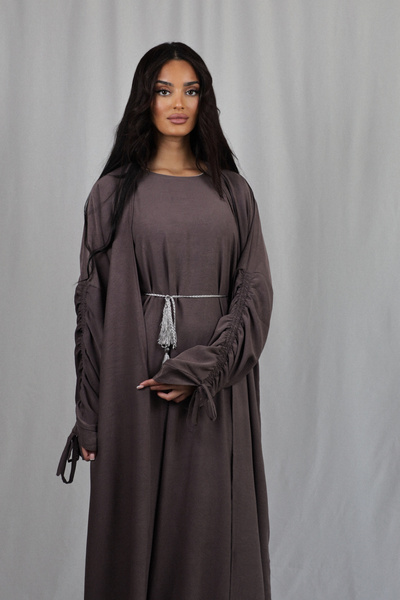 Ophelia Armina Stringed Abaya – Elegant Tie-Sleeve 3-in-1 Set with Inner Dres...