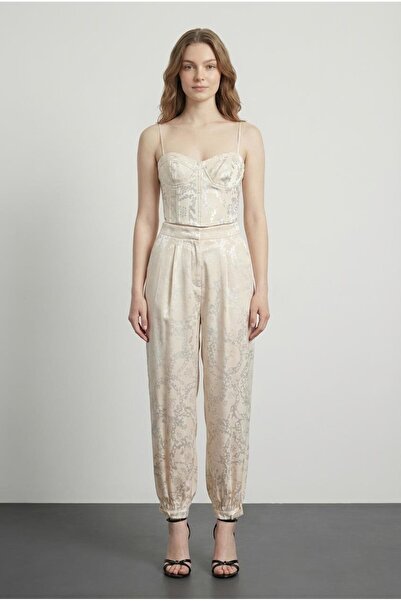 Quzu Jacquard Ballon Fit Trousers Beige