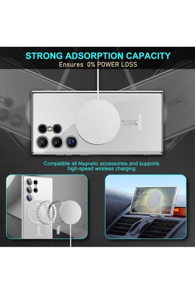 Shopi Clear Magnetic Case for Samsung Galaxy S25 Ultra 6.8" – Wireless Charging Compatible, Shockproof Cam