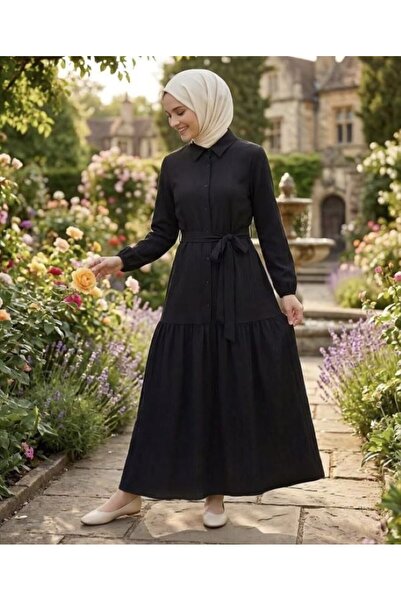 SHİROSA Wrinkled Fabric Shirt Collar Hijab Dress