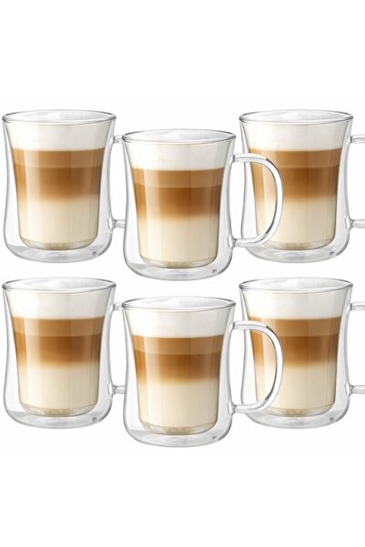 KESNUP Σετ 6 Θερμοανθεκτικών Γυάλινων Κυπέλλων Διπλού Τοιχώματος με Λαβή, 400...