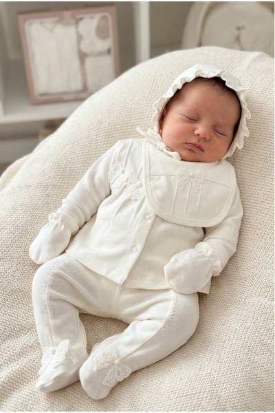 BABY ZUHU HSCO Kurdeleli Nakışlı 5'li Yenidoğan Hediyelik Bebek Takımı Hastan...