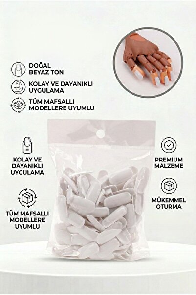 Full Beauty Protez Tırnak Eğitim Eli Yedek Tips Tırnak Ucu 50 Adet Beyaz Şeff...