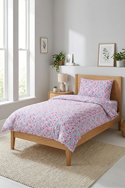 Evmila Floral Pink Blue Single Pique Set-Romantic Spring Scandinavian White D...