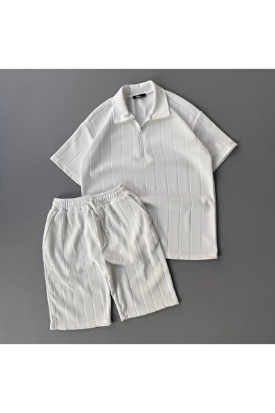 Baycombine35 Raporlu Ottoman Fabric Λευκό Μπλουζάκι + Λευκό Σορτς Σετ 2 τεμαχ...