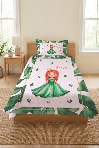 Evmila Princess Leaf Patterned Children's Single Pique Set-Fairy Tale Themed ...