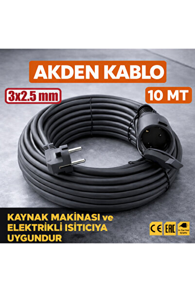 AKDEN Kablo 10 Metre 3x2,5mm Uzatma Kablosu Tam Kesit Kaynak Makinası Kullanı...