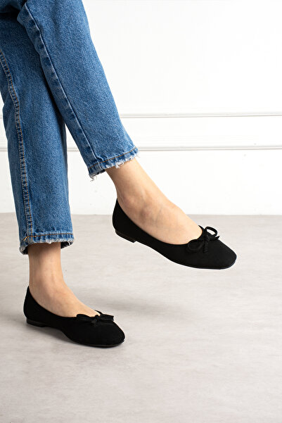 pasyone Μαύρες γυναικείες σουέτ καθημερινές μπαλαρίνες