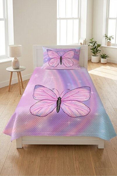 Evmila Butterfly Patterned Pink Children's Pique Set - Fairy Tale Themed Bohe...