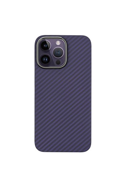 SILKASE Husa fibra carbon pentru Apple iPhone 14 Pro, aramid kevlar, metal ca...
