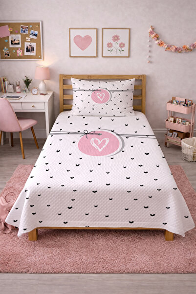 Evmila Ρομαντικό παιδικό σετ πικέ με σχέδιο καρδιάς-Χαριτωμένο μοντέρνο κάλυμ...