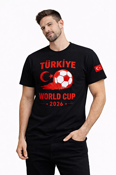 Keops تي شيرت رجالي مطبوع عليه كأس العالم 2026 في تركيا - أسود