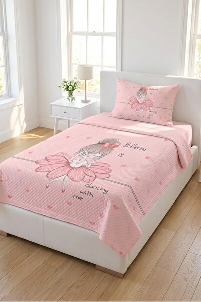 Evmila Σετ Παιδικό Πικέ με Σχέδιο Μπαλαρίνας και Καρδιές σε Ροζ Χρώμα - Καπιτ...