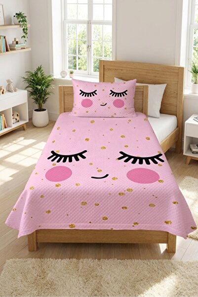 Evmila Παιδικό σετ πικέ με χαριτωμένο σχέδιο προσώπου με βλεφαρίδες - Καπιτον...