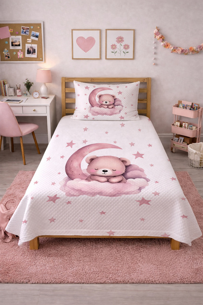 Evmila Teddy Bear Star Cloud Moon Baby Pique Set - Romantic Modern Powder Whi...