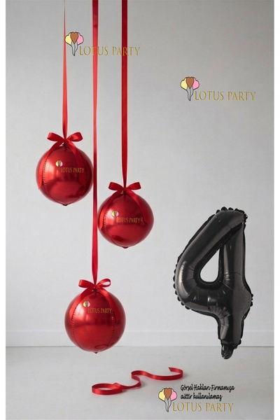 LOTUS PARTY Kırmızı Set - Kırmızı Küre Balon - Kırmızı Rakam Balon - Küre Fol...