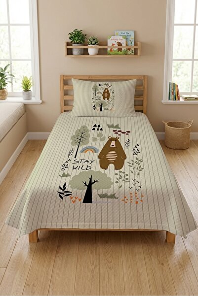 Evmila Σετ βρεφικού πικέ με σχέδιο ζούγκλας με αρκουδάκια - Καπιτονέ κάλυμμα ...