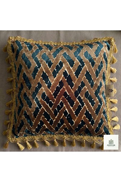 adiyak Premium Maze Patterned Decorative Throw Pillow - Petrol Blue Mink Jacq...
