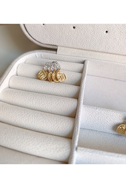 Mİ Atelier Gold Pul Sallantılı Zirkon Taşlı Küpe
