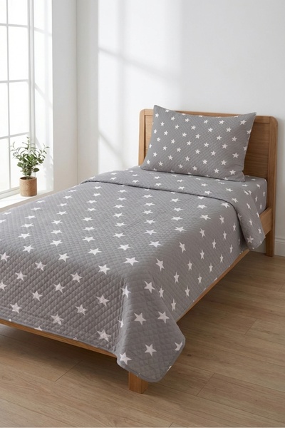 Evmila Σετ νεανικού πικέ με αστεράτο σχέδιο σε γκρι απόχρωση - Διακοσμητικό κ...