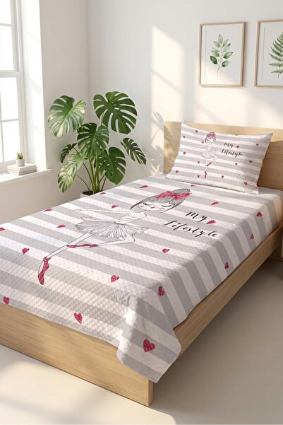 Evmila Ballerina Heart Striped Baby Pique Set-Princess Themed Nordic Gray Pin...