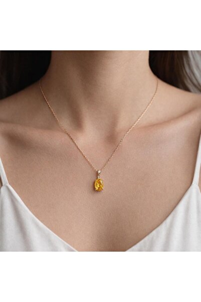 Natural Jewelleryy 925 AYAR GÜMÜŞ SİTRİN TAŞLI KADIN KOLYE HEDİYELİK