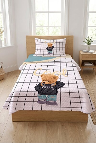 Evmila Καρό χαριτωμένο σετ παιδικού πικέ με σχέδιο αρκουδάκι - Διακοσμητικό κ...