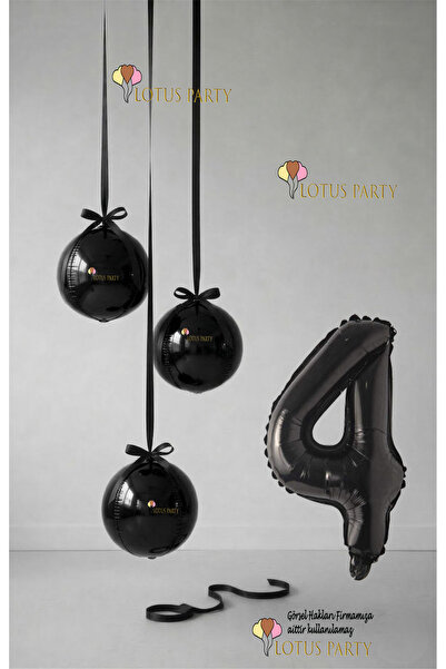 LOTUS PARTY Siyah Set - Siyah Küre Balon - Siyah Rakam Balon - Küre Folyo Bal...