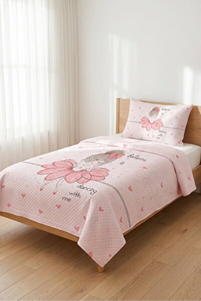 Evmila Balerin Kalpli Çiçekli Bebek Pike Takımı-Romantik Kız Modern Pudra Bey...