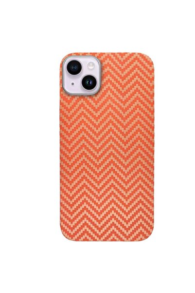 SILKASE Husa fibra de carbon pentru Apple iPhone 14 Plus, portocaliu