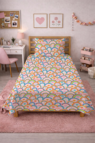 Evmila Rainbow Floral Patterned Children's Single Pique Set-Pastel Play Moder...