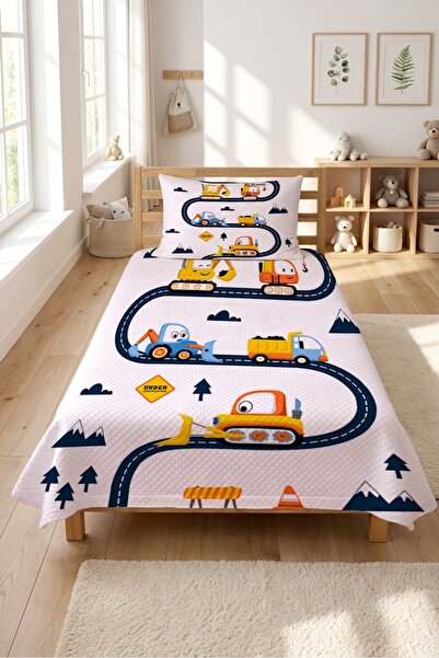 Evmila Construction Vehicle Road Pattern Single Duvet Set-Cute Construction S...