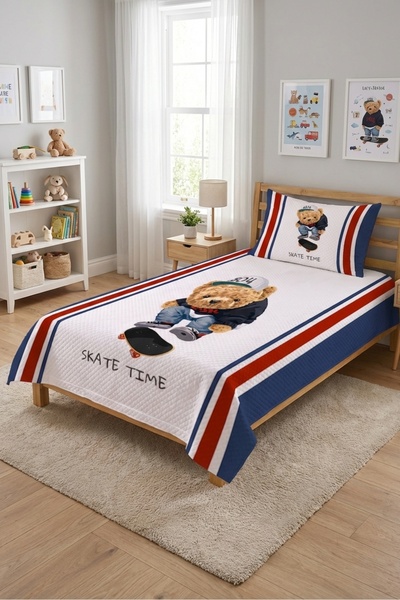 Evmila Σετ Πικέ για ένα άτομο με ρίγες και σχέδιο αρκουδάκι-σκέιτερ-Μοντέρνο ...