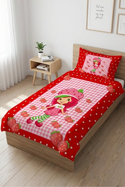 Evmila Çilekli Puanlı Ekoseli Bebek Pike Takımı-Masalı Meyve Temalı Kırmızı P...