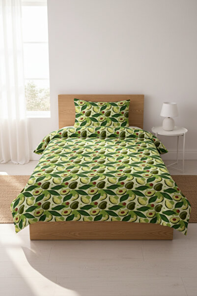 Evmila Avocado Patterned Fruit-Themed Teen Pique Set - Natural Tropical Moder...