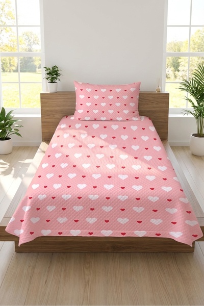 Evmila Χαριτωμένο ρομαντικό παιδικό σετ νεανικού πικέ με καρδιές-Παστέλ Love ...