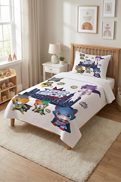 Evmila Σετ Πικέ για Μονό Άτομο Super Hero Cat - Διακοσμητικό κάλυμμα κρεβατιο...