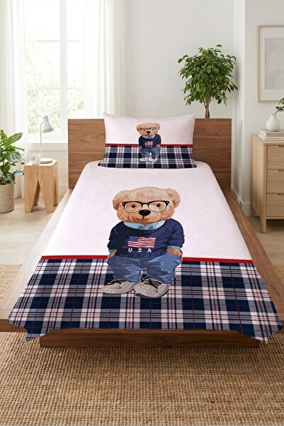 Evmila Καρό Σετ Νεανικού Πικέ με Χαριτωμένο Αρκουδάκι - Διακοσμητικό Κάλυμμα ...