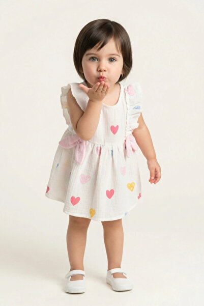 Naka Concept 100% Cotton Muslin Summer Baby Girl Dress with Heart Design