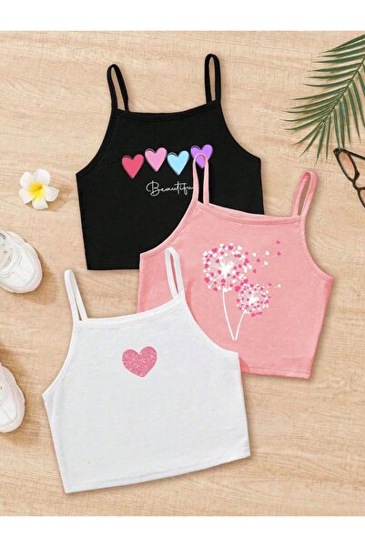 Kids Καλοκαιρινά κοριτσίστικα 3 τεμάχια πολύχρωμα κροπ μαύρα Ροζ λευκά
