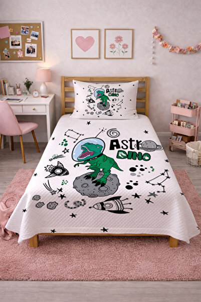 Evmila طقم سرير مبطن من Space Dinosaur Galaxy Starry Youth Pike - غطاء سرير م...