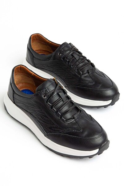 Dilimler Ayakkabı Genuine Leather Men's Casual Shoes Black Elastic Laces Side...