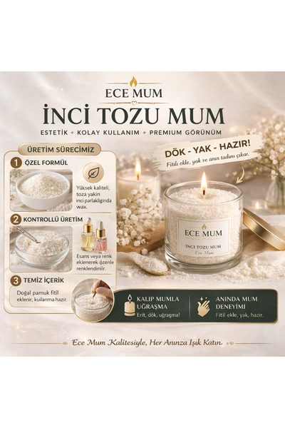 İnci Tozu Mum 500gr + 5 Adet fitil Hediye