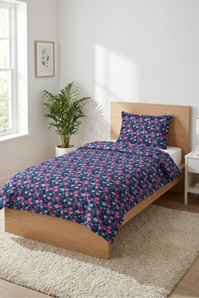 Evmila Floral Patterned Navy Blue Baby Pique Set - Bohemian Garden Coral Turq...